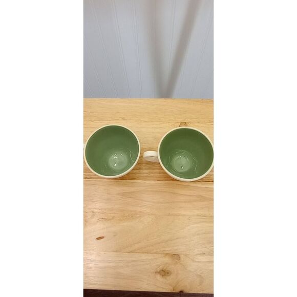 VTG coffee tea mugs cream with bright bold teal inside, unique - set of 2 - Picture 2 of 7